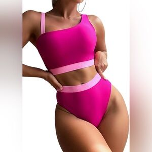 NEW Sz Small Bikini Women’s size 2-4 Hot Pink Athletic High Waisted Swimsuit